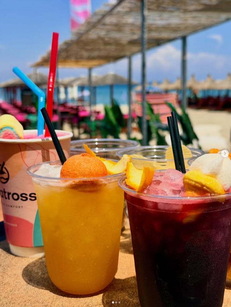 Cocktails on beach table